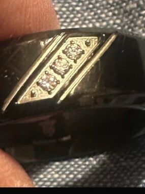 Black Men's Ring with Gold Diagonal Accent and Three Stones